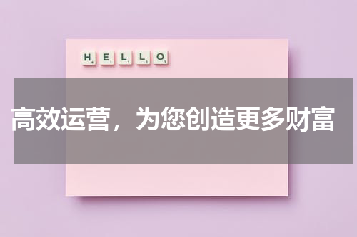  高效运营，为您创造更多财富
